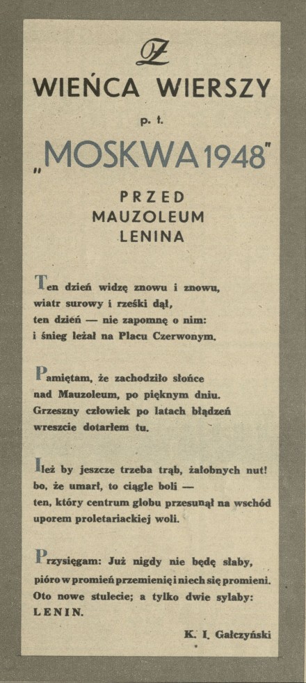 Z wieńca wierszy p. t. "Moskwa 1948"