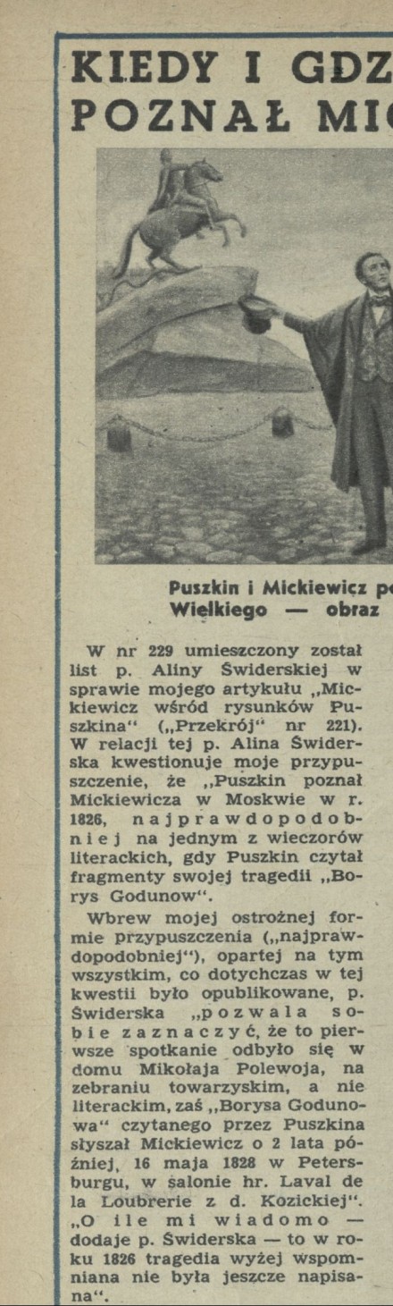 Kiedy i gdzie Puszkin poznał Mickiewicza