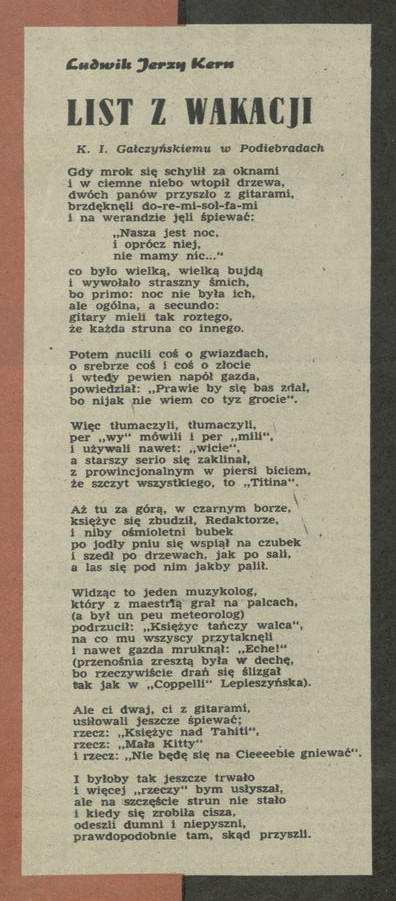 Listy z Wakacji (K.I.Gałczyńskiemu w Podiebradach)