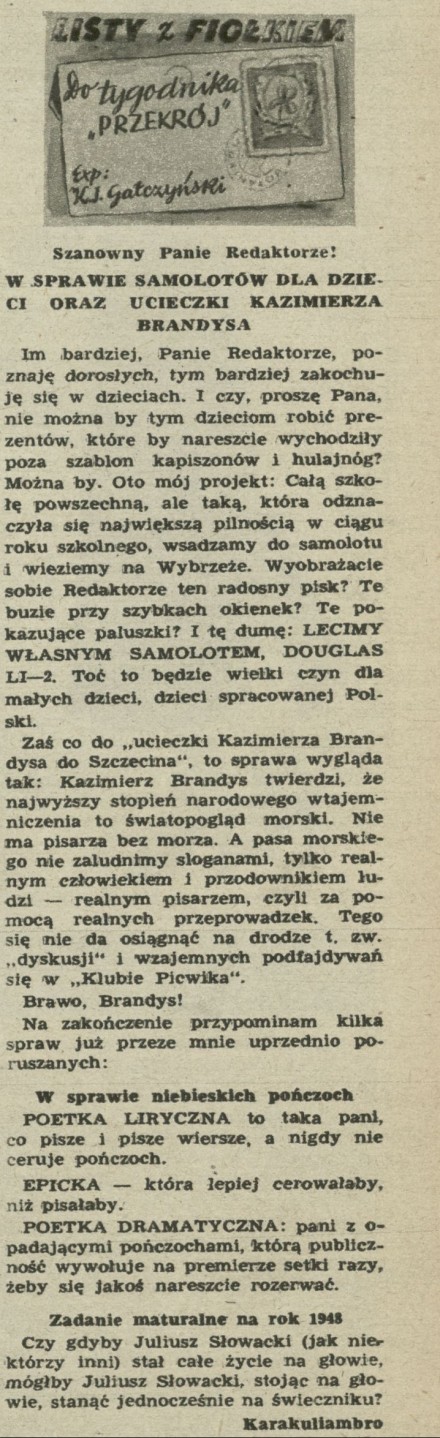 Listy z fiołkiem. W sprawie samolotów dla dzieci oraz ucieczki Kazimierza Brandysa