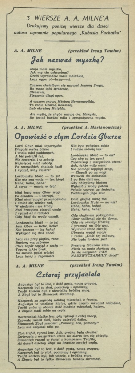3 wiersze A. A. Milne'a
