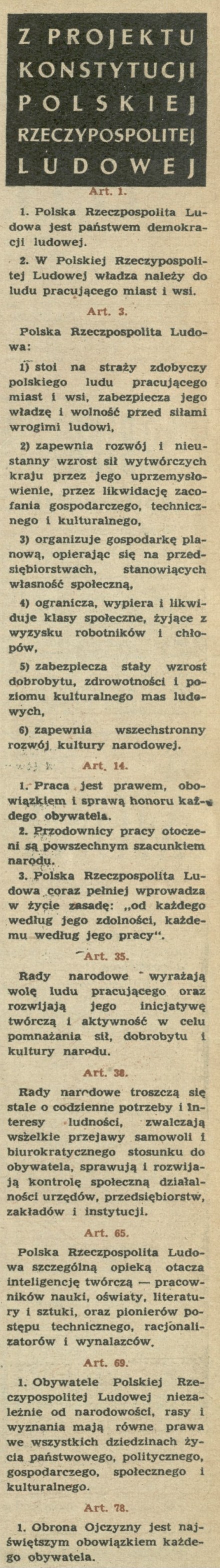 Z projektu Konstytucji Polskiej Rzeczpospolitej Ludowejej