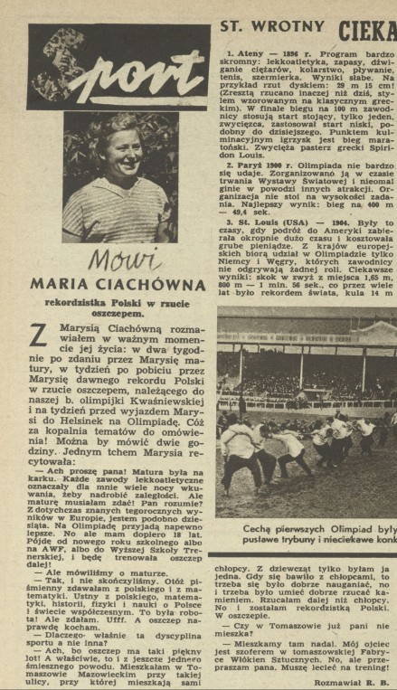 Mówi Maria Ciachówna - rekordzistka Polski w rzucie oszczepem