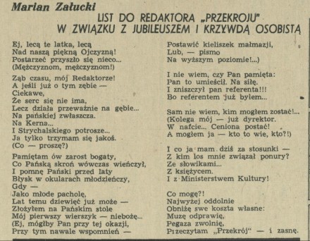 List do redaktora "Przekroju" w związku z jubileuszem i krzywdą osobistą