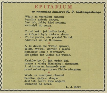 Epitafium w rocznicę śmierci K. J. Gałczyńskiego