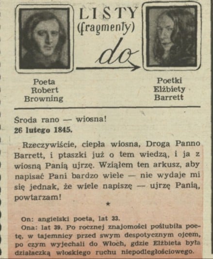 Listy do (fragmenty) poety Roberta Browlinga do poetki Elżbiety Barrett 
