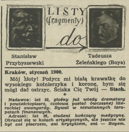 Listy Stanisława Przybyszewskiego do Tadeusza Żeleńskiego-Boya (fragmenty)