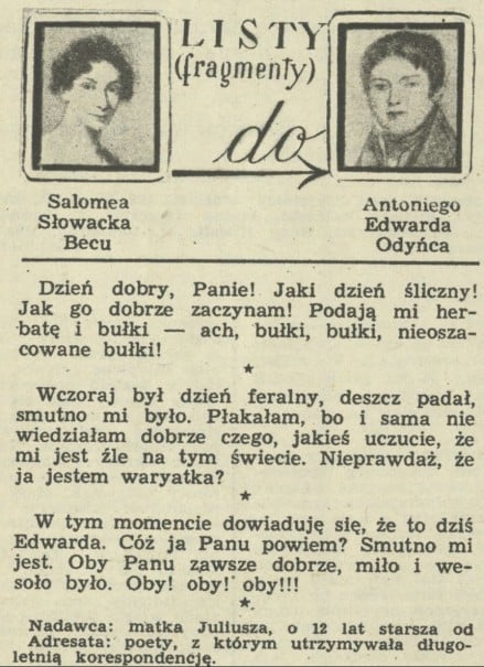 Listy Salomei Słowackiej-Becu do Antoniego Edwarda Odyńca (fragmenty)