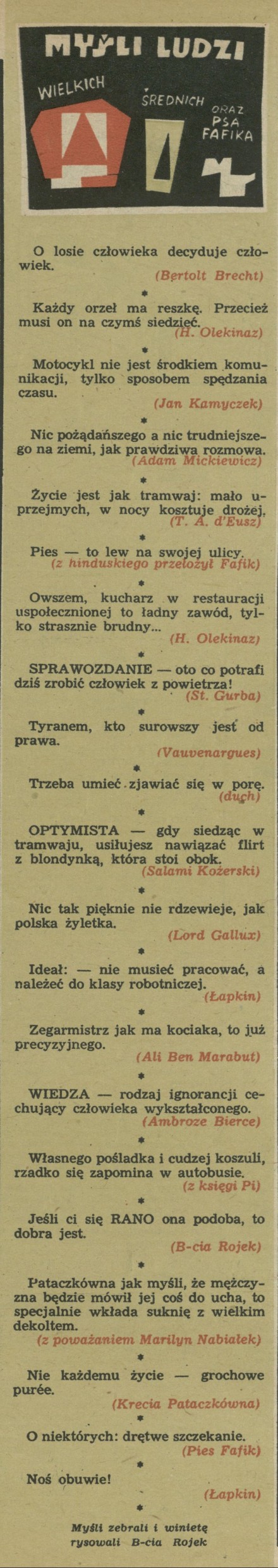 Myśli ludzi wielkich, średnich oraz psa Fafika