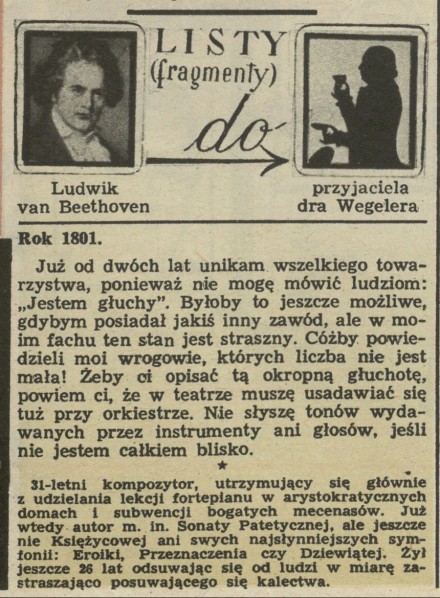 Listy (fragmenty) Ludwika van Beethoven do przyjaciela dra Wegelera