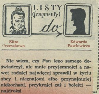 Listy (fragmenty) Eliza Orzeszkowa do Edwarda Pawłowicza