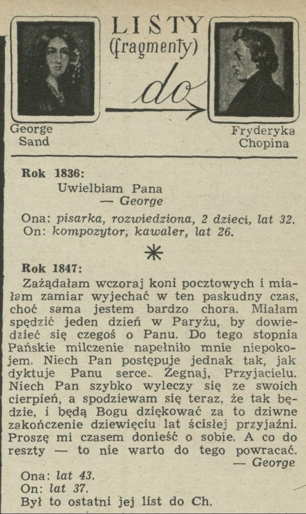 Listy George Sand do Fryderyka Chopina (fragmenty)