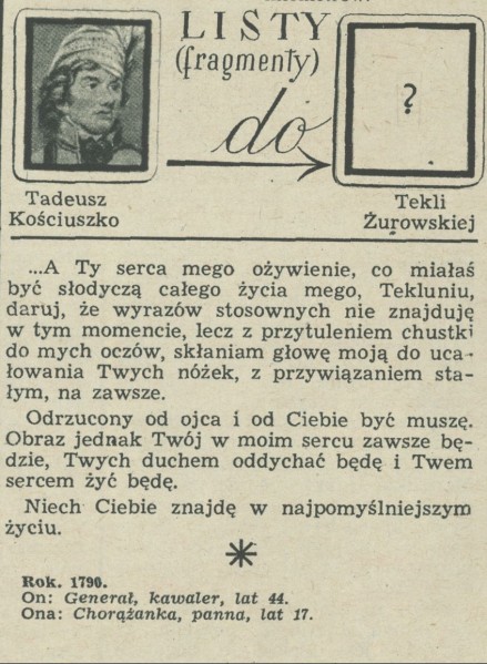 Listy Tadeusza Kościuszki do Tekli Żurowskiej (fragmenty)