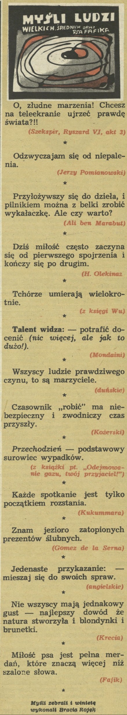 Myśli ludzi wielkich, średnich oraz psa Fafika