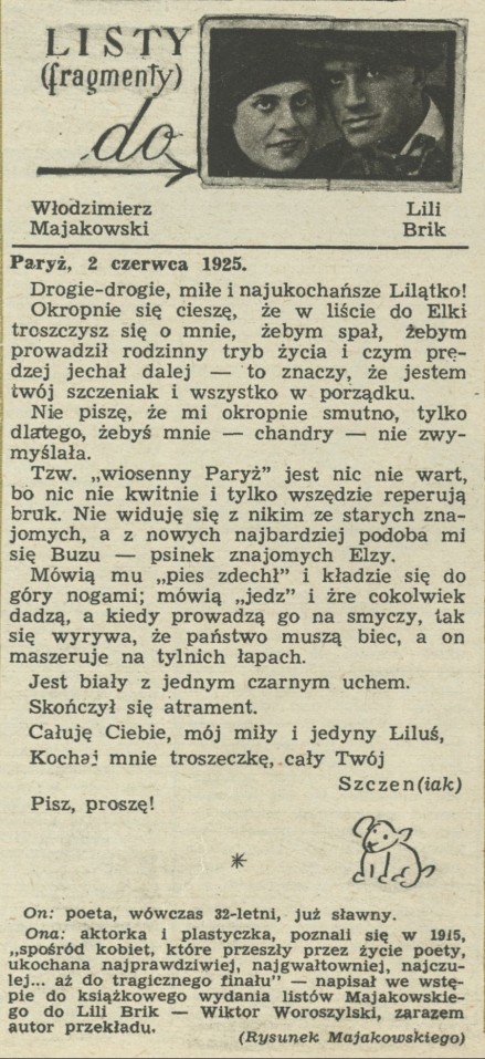 Listy (fragmenty) Włodzimierz Majakowski do Lili Brik 