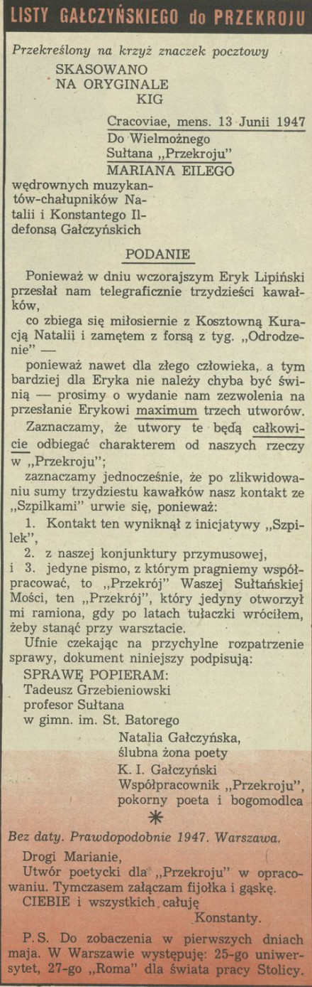 Listy Gałczyńskiego do "Przekroju"