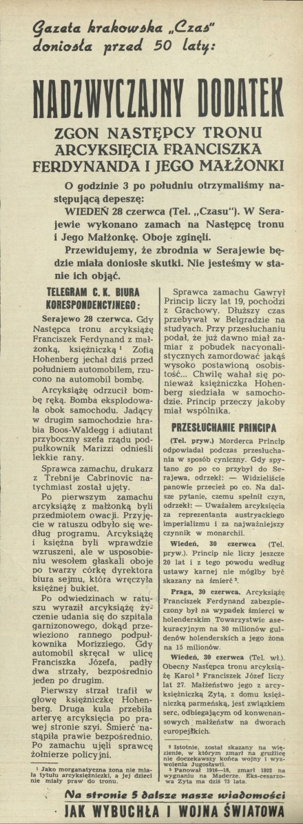 Gazeta krakowska "Czas" doniosła przed 50 laty 