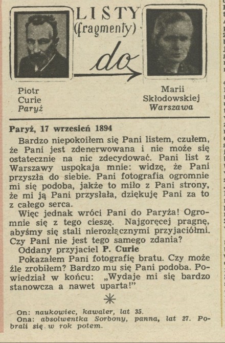 Listy Piotra Curie do Marii Skłodowskiej-Curie (fragmenty)