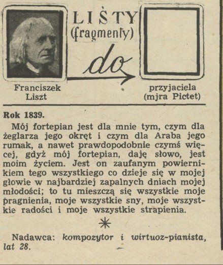 Listy Franciszka Liszta do przyjaciela (majora Pictet) - fragmenty