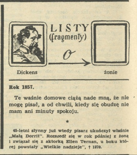 Listy (fragmenty). Dickens o żonie