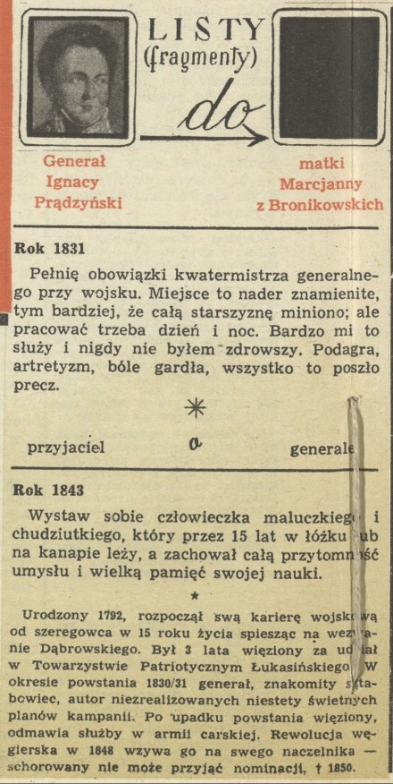 Listy generała Ignacego Prądzyńskiego do matki Marcjanny z Bronikowskich (fragmenty)