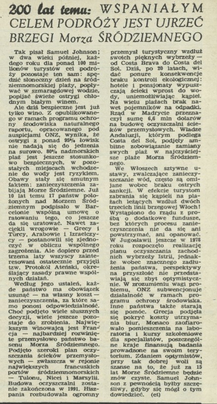 200 lat temu: wspaniałym celem podróży jest ujrzeć brzegi Morza Śródziemnego