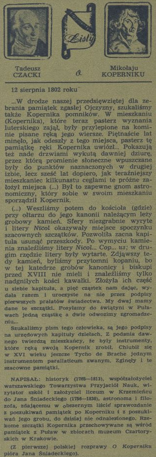Listy Tadeusza Czapskiego do Mikołaja Kopernika
