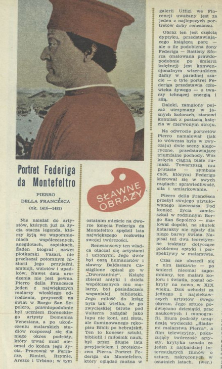 Sławne obrazy – "Portret Federiga da Montefeltro"