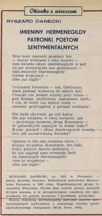 Okienko z wierszem: Imieniny Hermenegildy patronki poetów sentymentalnych