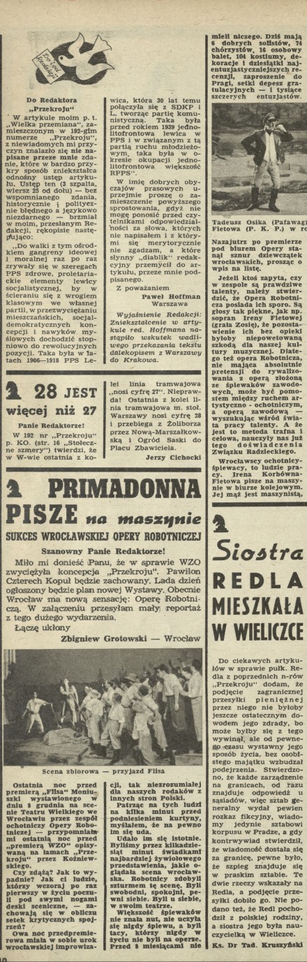 Do Redaktora "Przekroju", 28 jest więcej niż 27, Primadonna pisze na maszynie