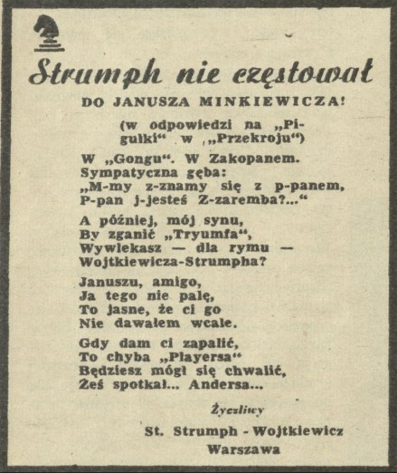 Strumph nie częstował - do Janusza Minkiewicza ( w odpowiedzi na "Pigułki" w "Przekroju")