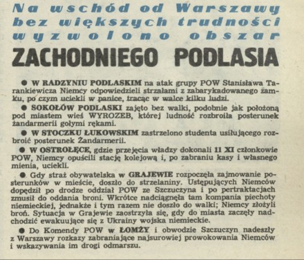 Na wschód od Warszawy bez większych trudności wyzwolono obszar zachodniego Podlasia