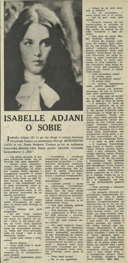 Isabelle Adjani o sobie