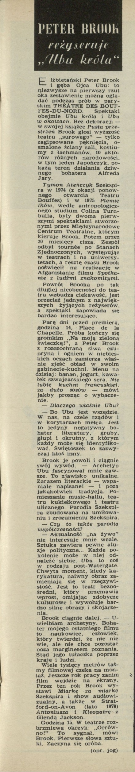 Peter Brook reżyseruje "Ubu króla"
