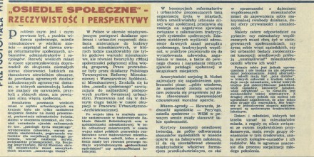 „Osiedle społeczne” rzeczywistość i perspektywy