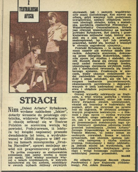 Z teatralnego afisza: strach