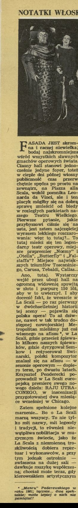 Pierwsza Polska w La Scali - Notatki włoskie (1)