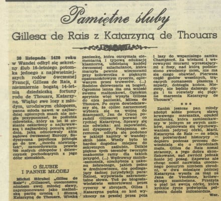 Pamiętne śluby: Gillesa de Rais z Katarzyną de Thouars