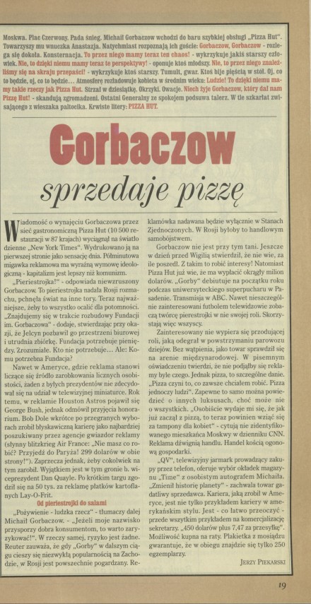 Gorbaczow sprzedaje pizzę