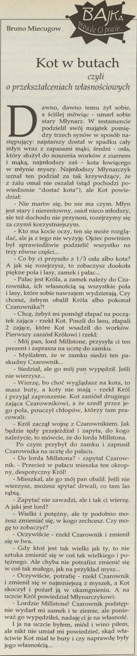 Bajka prawdę Ci powie... Kot w butach, czyli o przekształceniach własnościowych