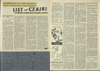 List od Czajki z pokładu fińskiego statku "Alca"