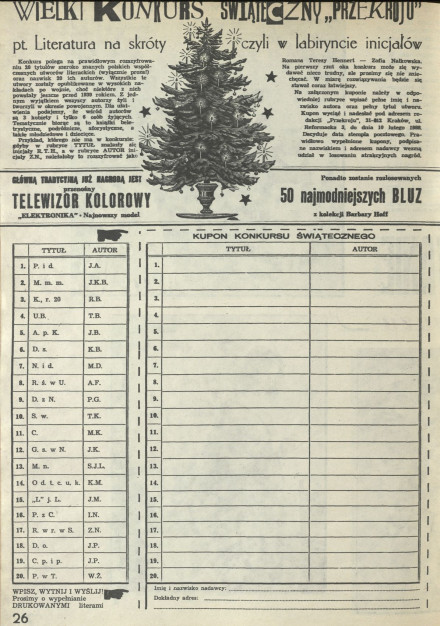 Wielki konkurs świąteczny "Przekroju" pr. Literatura na skróty czyli w labiryncie inicjałów