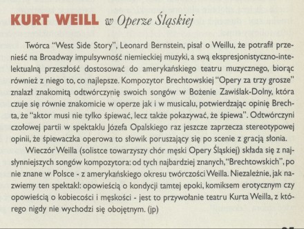 Kurt Weill w Operze Śląskiej