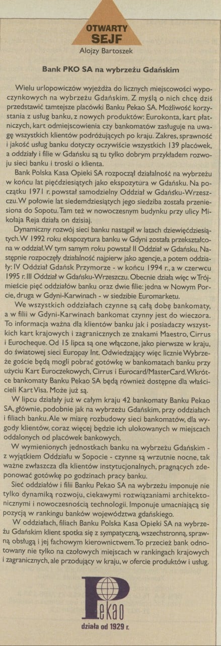 Otwarty sejf. Bank PKO SA na wybrzeżu Gdańskim