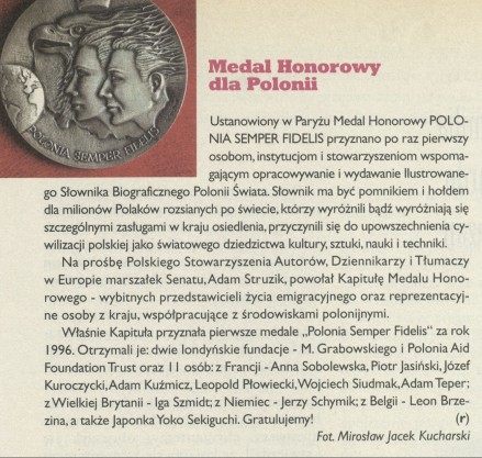 Medal honorowy dla Polonii