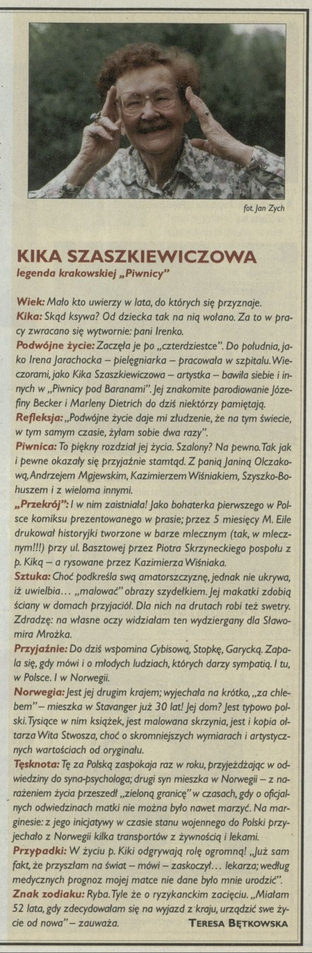 Kika Szaszkiewiczowa legenda krakowskiej „Piwnicy”