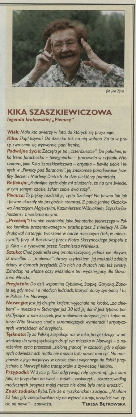 Kika Szaszkiewiczowa legenda krakowskiej "Piwnicy"
