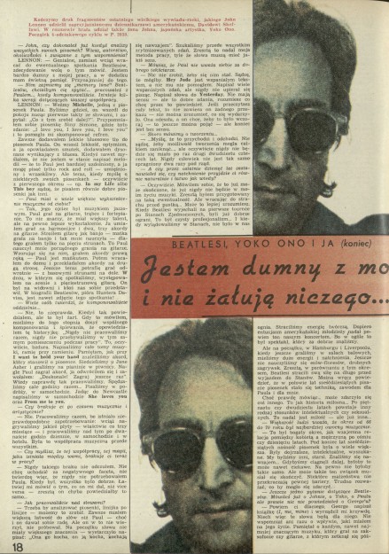 Beatlesi, Yoko Ono i ja (3) Jestem dumny z mojej pracy i nie żałuję niczego...