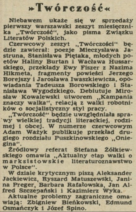 "Twórczość" Związek Literatów Polskich