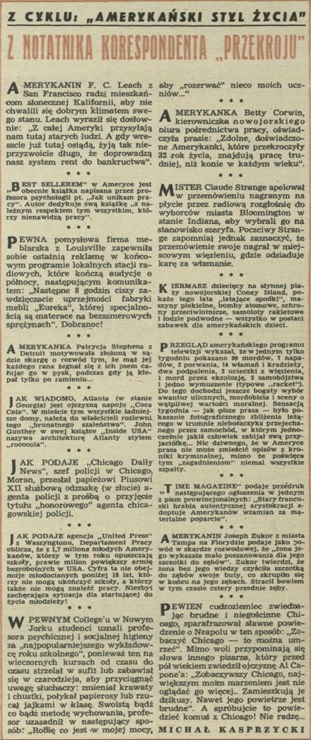 Z cyklu: "Amerykański styl życia" - Z notatnika korespondenta "Przekroju"